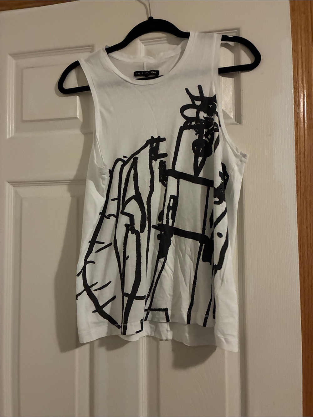 rag & bone White Tank with Black Graphic Print